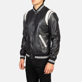 Nagum Black Leather Varsity Jacket